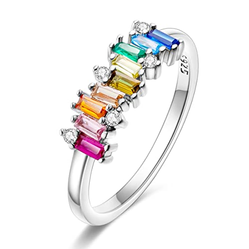 NARMO 925 Sterling Silber Ringe für Frauen Bunte Regenbogen Süßigkeiten Ringe für Mädchen Größe 57mm von NARMO