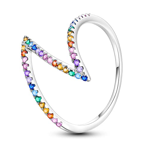 NARMO 925 Sterling Silber Ringe für Frauen Mädchen Bunte Cubic Zirkonia Ring Persönlichkeitsring Größe 57mm von NARMO