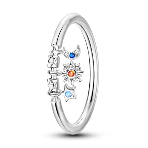 NARMO 925 Sterling Silber Ring für Frauen Mädchen - Mond, Sonne, Stern Design Mit Cubic Zirkonia - Statement Schmuck Größe 57mm von NARMO