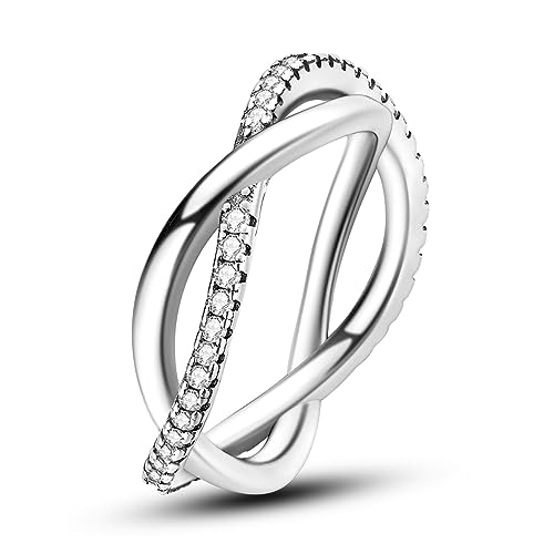 NARMO 925 Sterling Silber Ringe für Frauen Shining Line Ring Cubic Zirkonia Ringe Stapelringe Größe 52mm von NARMO