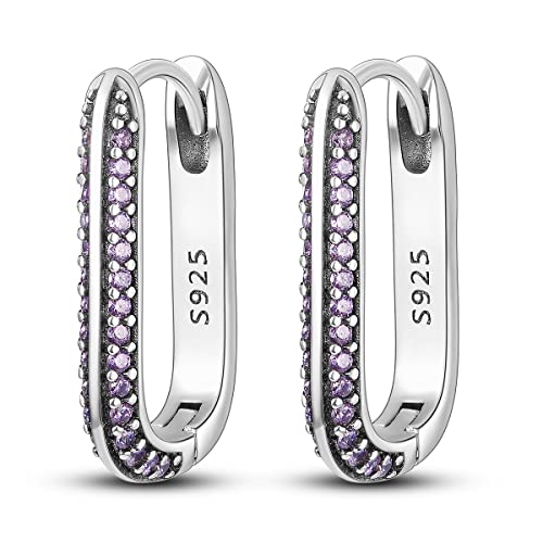 NARMO 925 Sterling Silber U Shaped Huggie Hoop Ohrringe für Frauen Mädchen Lila Cubic Zirkonia Strass Hoop Ohrringe Modeschmuck von NARMO
