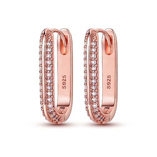 NARMO 925 Sterling Silber U Shaped Huggie Hoop Ohrringe für Frauen Rose Gold Plated Cubic Zirkonia Strass Hoop Ohrringe Modeschmuck von NARMO