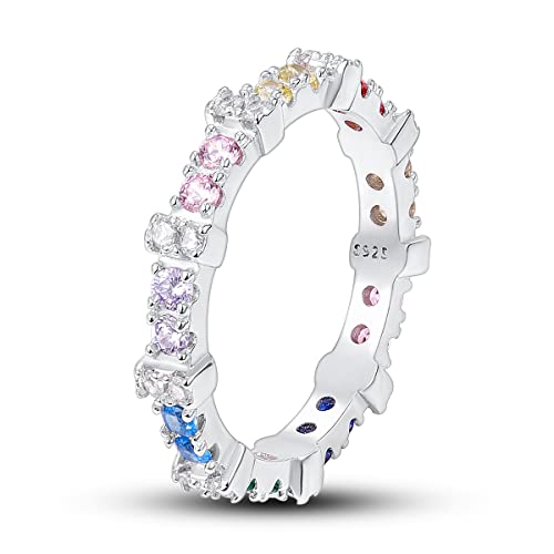 NARMO Bunte Cubic Zirkonia Ringe 925 Sterling Silber für Frauen Mädchen Bunte Feine Ringe Größe 54mm von NARMO