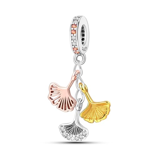 NARMO Dangle Anhänger 925 Sterling Silber Ginkgo Blatt Charm Perlen für Frauen Armbänder und Halskette von NARMO