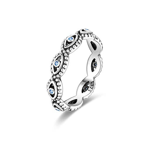 NARMO Evil Eye Rings for Women 925 Sterling Silver Ring Stackable Finger Ring Turkish Blue Eye Lucky Jewelry Gifts Size 54mm von NARMO