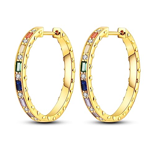 NARMO Gold überzogene Hoop Ohrringe für Frauen Bunte 925 Sterling Silber Cubic Zirkonia Hoop Ohrringe von NARMO