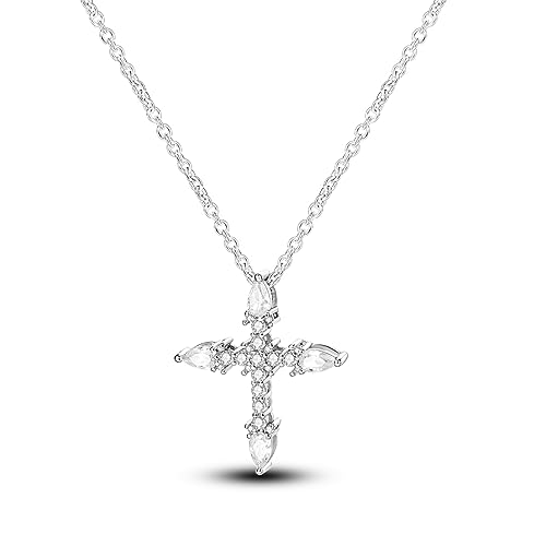 NARMO Halskette 925 Sterling Silber Cubic Zirkonia Kreuz Halskette für Frauen Elegante Kreuz Anhänger mit Kette Halskette für Mädchen von NARMO