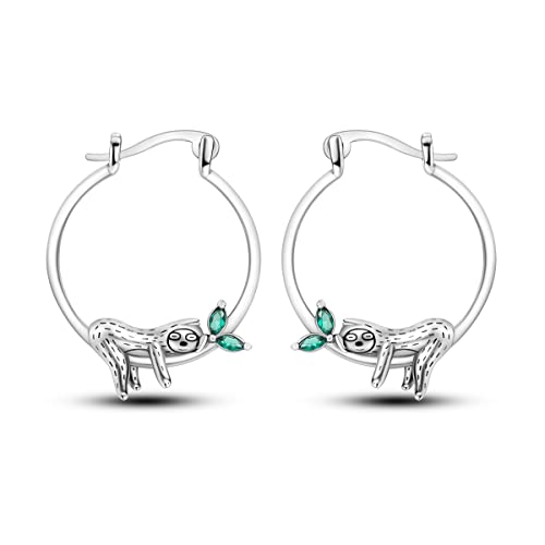 NARMO Hoop Ohrringe für Frauen 925 Sterling Silber Faultier Hoop Ohrringe Nette Tiere Ohrringe für Mädchen Hypoallergene Ohrringe von NARMO