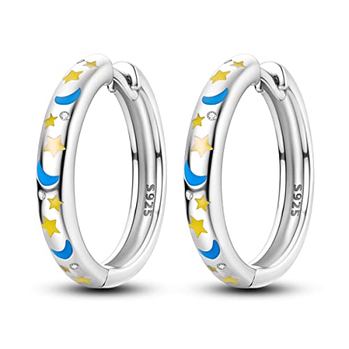 NARMO Hoop Ohrringe für Frauen Leuchtende Ohrringe Star Moon Hoop Ohrringe Fluoreszierende 925 Sterling Silber Ohrringe von NARMO