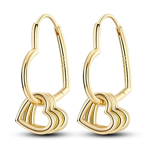 NARMO Ohrringe für Frau Herz Hoops Gold überzogene asymmetrische Herz Hoop Ohrringe 925 Sterling Silber Herz Shaped Hoop Ohrringe von NARMO