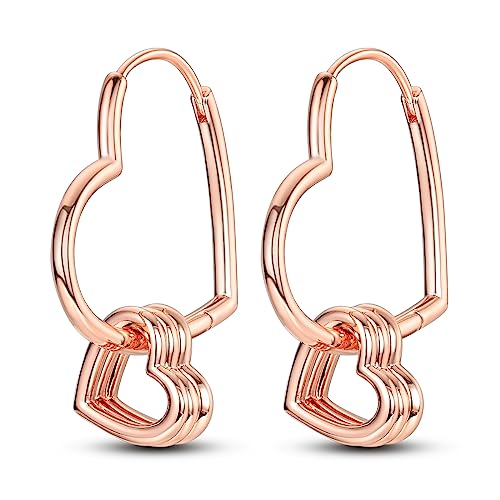 NARMO Ohrringe für Frau Herz Rose Gold Asymmetrische Herz Hoop Ohrringe 925 Sterling Silber Herz Shaped Hoop Ohrringe von NARMO