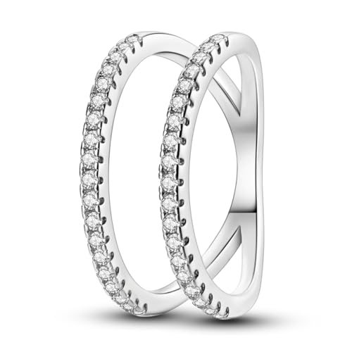 NARMO Ringe für Frauen 925 Sterling Silber Ring Parallel Lines Cubic Zirkonia Ring Statement Ring Größe 54mm von NARMO