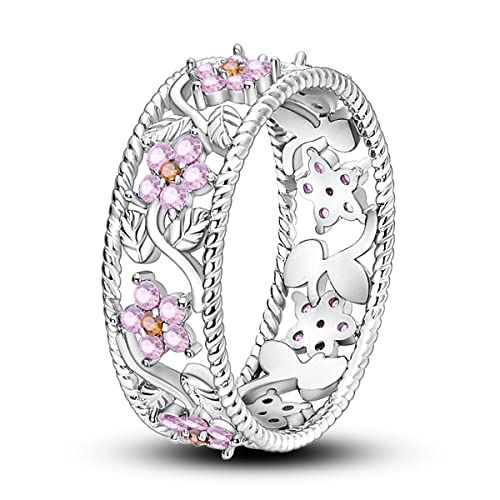 NARMO Ringe für Frauen 925 Sterling Silber Rosa Crabapple Blume Ring für Frauen Mädchen Größe 60mm von NARMO