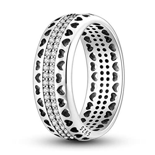 NARMO Ringe für Frauen - Herz Ringe mit Breite Band aus 925 Sterling Silber, Cubic Zirkonia Steine, Größe 60mm von NARMO