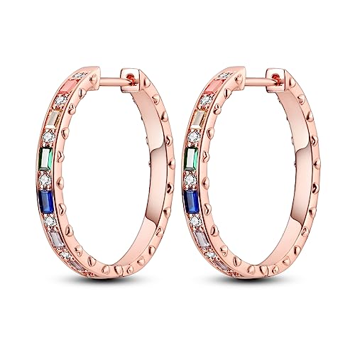 NARMO Rose Gold überzogene Hoop Ohrringe für Frauen Bunte Cubic 925 Sterling Silber Zirkonia Hoop Ohrringe von NARMO