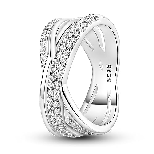 NARMO Silber Ringe 925 Sterling Ringe für Frauen Entwined Line Band Ring Cubic Zirkonia Ring Verlobungsring Größe 52mm von NARMO