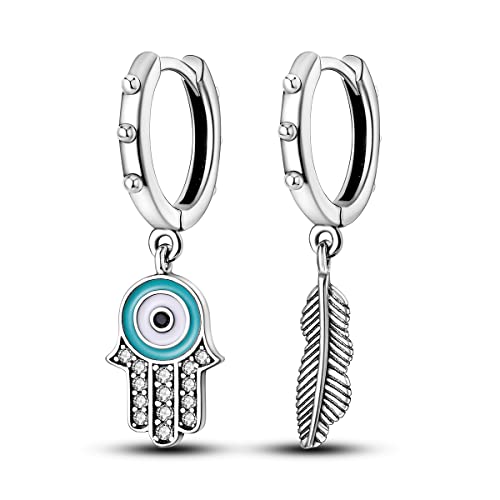 NARMO Talisman Evil Eye Hamsa Feder Ohrringe - 925 Sterling Silber Dangle Drop Hoop für Frauen von NARMO