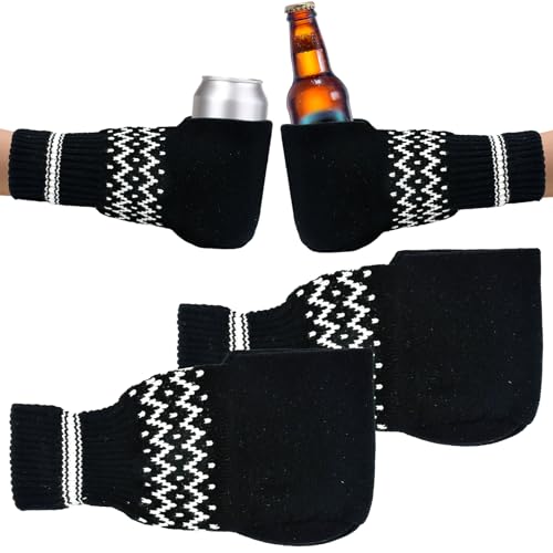 NAROSEBE 2 Stück Bier Handschuhe Winter Gestrickte Bierhandschuh Stricken Warme Stretch Bierfäustlinge Bierhandschuhe Hält Ihr Getränk Kalt Und Ihre Hände Warm von NAROSEBE
