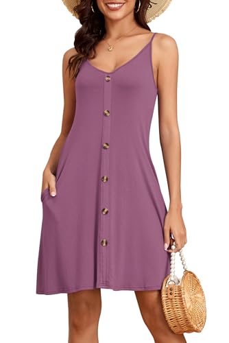 NARRAME Damen-Kleider, Spaghettiträger, V-Ausschnitt, Damen-Sommerkleid, lässig, ärmellos, Basic-Strandkleid mit Taschen, Mauve, X-Large von NARRAME