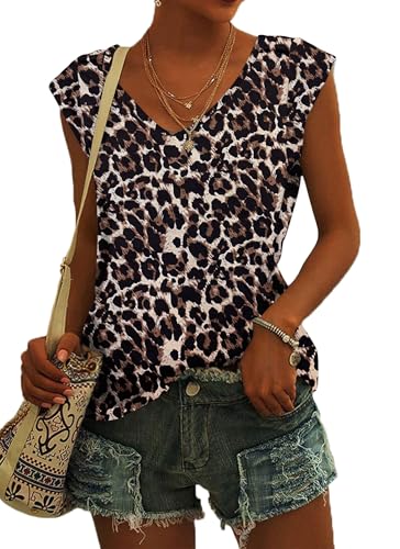 NARRAME Damen Kurzarm T-Shirt Oversize Sommer Tank Top Locker Oberteile Damen V Ausschnitt Blusen Große Größen Oversize Leopard Tier-Druck XXX-Large 3XL 54-56 von NARRAME