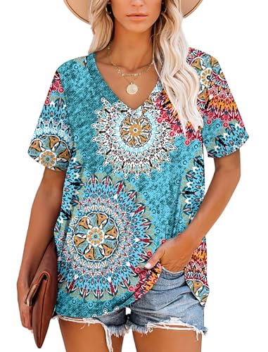 T-Shirt für Damen blumengrün Casual Sommer Tops Kurzarm Tuniken XL von NARRAME