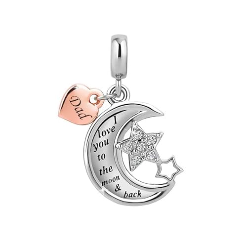 NARTGO Charm mit Aufschrift "Dad I Love You To The Moon And Back", kompatibel mit Pandora-Charm-Armbändern von NARTGO