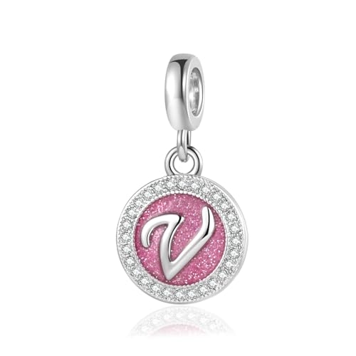 NARTGO Funkelnder rosa A-Z baumelnder Buchstaben-Anhänger für Pandora-Charm-Armbänder, Alphabet-Initialen-Name, Schmuck, Geschenk für Frauen, Kupfer, Kein Edelstein von NARTGO