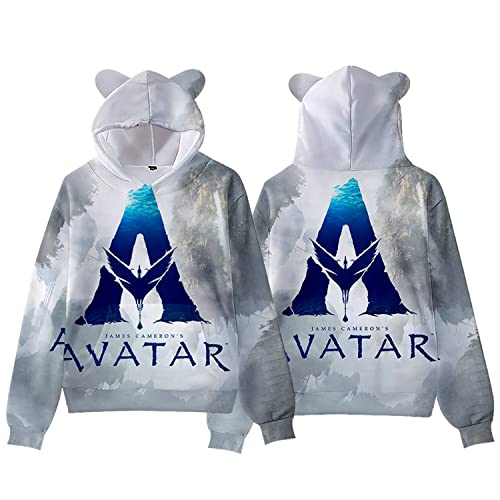 NARUNING Avatar The Way of Water 2 Hoodie Sweatshirt Mit Kapuze, 3D-Cartoon-Druck Langarm-Pullover Mit Katzenohren, Sweatshirt Für Kinder (100cm-170cm) (Grey,140) von NARUNING