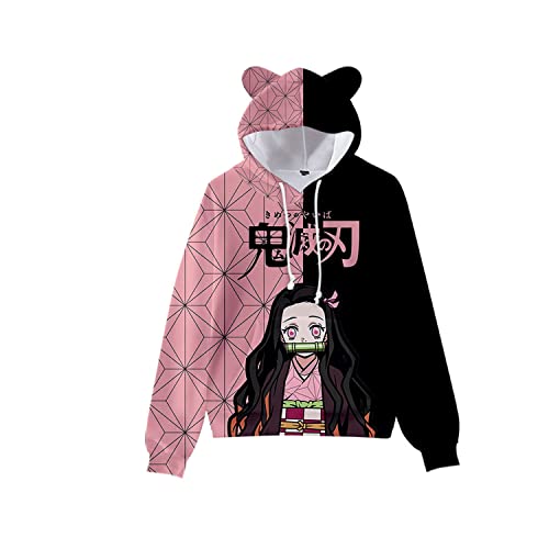 NARUNING Demon Slayer Kapuzensweatshirt,3D Cartoon Print Langarm Katzenohren Pullover,Kinder Student Casual Fashion Sweatshirt(100cm-170cm) (Nezuko,130) von NARUNING