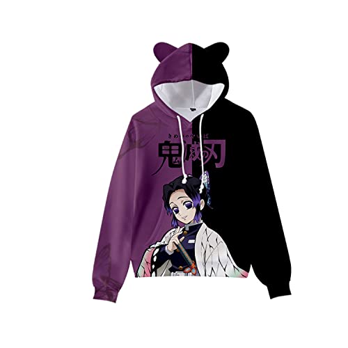 NARUNING Demon Slayer Kapuzensweatshirt,3D Cartoon Print Langarm Katzenohren Pullover,Kinder Student Casual Fashion Sweatshirt(100cm-170cm) (Shinobu,140) von NARUNING