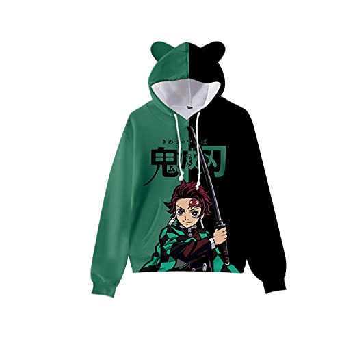 NARUNING Demon Slayer Kapuzensweatshirt,3D Cartoon Print Langarm Katzenohren Pullover,Kinder Student Casual Fashion Sweatshirt(100cm-170cm) (Tanjirou,110) von NARUNING