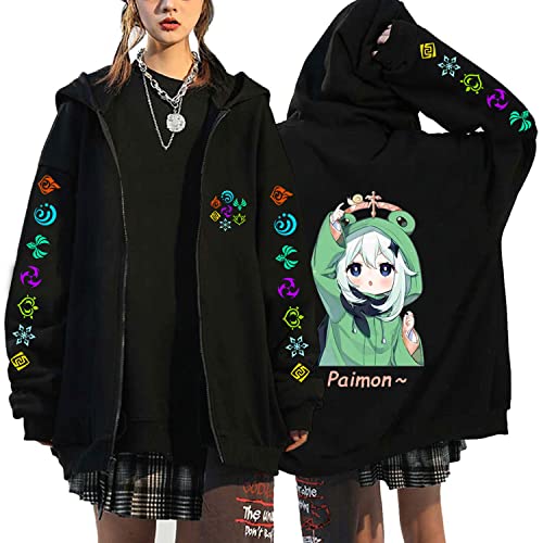 NARUNING Genshin Impact Hooded Jacket,Cartoon Game Charakter Xiao Klee Paimon Beelzebul Gedruckt Langarm-Jacke,Unisex Casual Fashion Zipper Cardigan Sweatshirt(S-3XL) (Paimon,L) von NARUNING