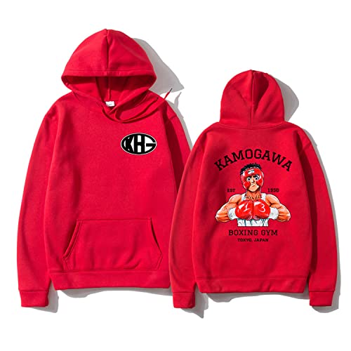 NARUNING Hajime No Ippo KBG Kapuzenpullover Hoodie,Cartoon Faust Junior Gedruckt Langarm-Pullover, Männer Und Frauen Casual Fashion Sport Hooded Sweatshirt (XS-3XL) (Red,L) von NARUNING