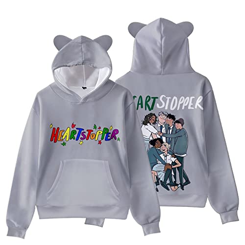 NARUNING Heartstopper Kapuzenpullover 3D Hoodie,Harajuku Nick Und Charlie Katzenohren Sweatshirt,Lose Passform Mode Lässig Bequem Langarm Fan Pullover Top (XS-4XL) (Grey,L) von NARUNING