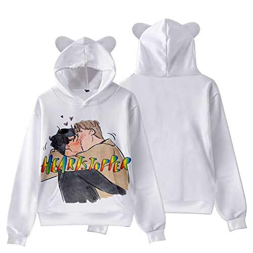 NARUNING Heartstopper Kapuzenpullover 3D Hoodie,Harajuku Nick Und Charlie Katzenohren Sweatshirt,Lose Passform Mode Lässig Bequem Langarm Fan Pullover Top (XS-4XL) (White3,M) von NARUNING