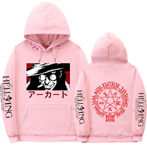 NARUNING Hellsing Ultimate Alucard Anime Hoodie,Harajuku Horror Vampire Collection Eye Print Sweatshirt,Loose Long Sleeve Vintage Pullover Sweat Top (XS-3XL) (XS,Pink) von NARUNING