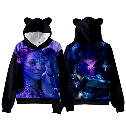 NARUNING Hoodie Avatar The Way of Water 2 Kapuzensweatshirt,3D Cartoon Katzenohren Langarm Pullover,Kinder Student Casual Fashion Sports Tops(100cm-170cm) (Black2,120) von NARUNING