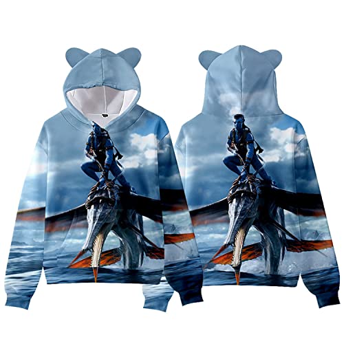 NARUNING Hoodie Avatar The Way of Water 2 Kapuzensweatshirt,3D Cartoon Katzenohren Langarm Pullover,Kinder Student Casual Fashion Sports Tops(100cm-170cm) (Blue6,160) von NARUNING