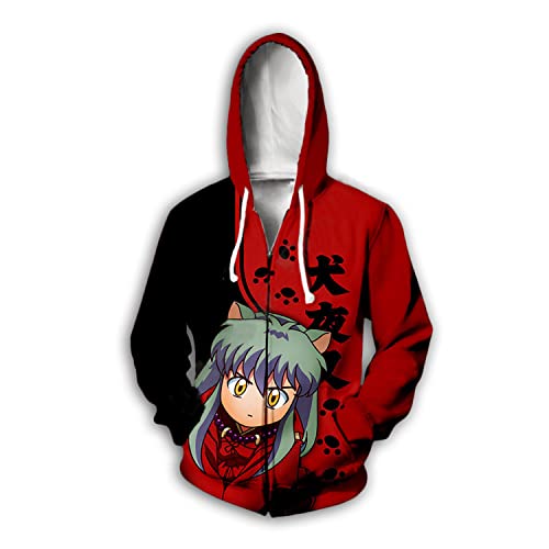 NARUNING Inuyasha Kapuzenpullover Jacke, Cartoon-Charakter 3D-Druck Langarm-Pullover-Cardigan-Jacke, Unisex Lässige Mode Sport Zip Top (S-5XL) (XL,Coat) von NARUNING