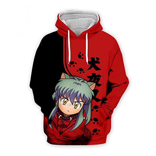 NARUNING Inuyasha Kapuzenpullover Jacke, Cartoon-Charakter 3D-Druck Langarm-Pullover-Cardigan-Jacke, Unisex Lässige Mode Sport Zip Top (S-5XL) (XXL,Hoodie) von NARUNING