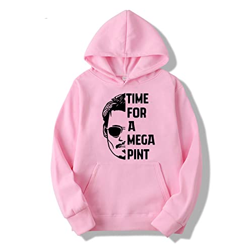 NARUNING Johnny Depp Time for A Mega Pint Printed Hoodie, Lässiges Mode-Sweatshirt, Lockerer Bequemer Unisex Pullover (XS-3XL) (Pink,XL) von NARUNING