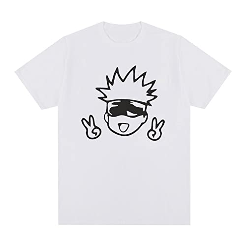 NARUNING Jujutsu Kaisen T-Shirt,Gojo Satoru Charakter Kurzarm-Pullover,Herren Und Damen Casual Harajuku Sport Polo Shirt(XS-3XL) (White,XL) von NARUNING