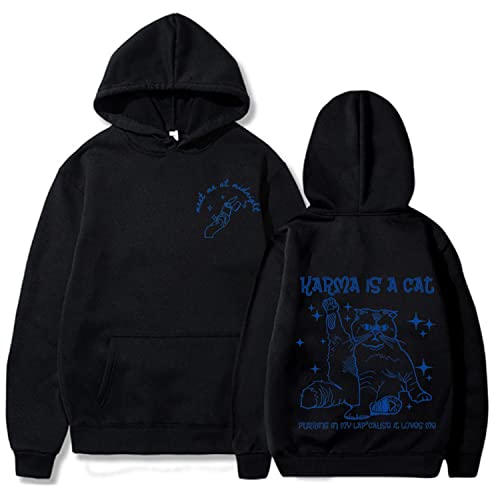 NARUNING Kapuzenpullover,Cartoon Album Hoodie,Meet Me at Midnight Karma is Cat Bedrucktes Sweatshirt,Harajuku Mode Lässig Lose Bequem Niedlich Singer Sweatshirt Pullover (XS-3XL) (Black,L) von NARUNING