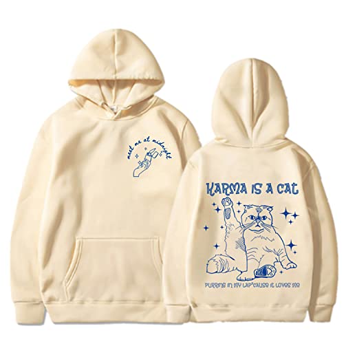 NARUNING Kapuzenpullover,Cartoon Album Hoodie,Meet Me at Midnight Karma is Cat Bedrucktes Sweatshirt,Harajuku Mode Lässig Lose Bequem Niedlich Singer Sweatshirt Pullover (XS-3XL) (Khaki,L) von NARUNING