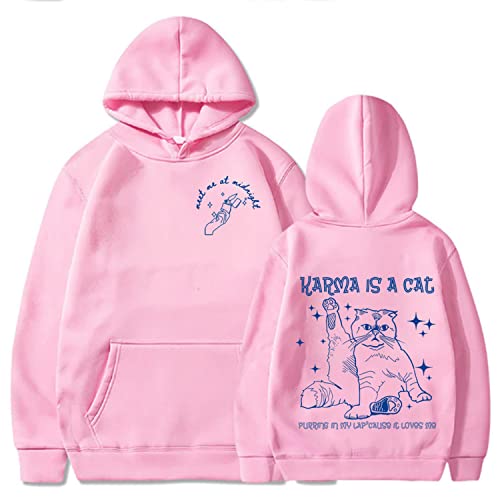 NARUNING Kapuzenpullover,Cartoon Album Hoodie,Meet Me at Midnight Karma is Cat Bedrucktes Sweatshirt,Harajuku Mode Lässig Lose Bequem Niedlich Singer Sweatshirt Pullover (XS-3XL) (Pink,XL) von NARUNING