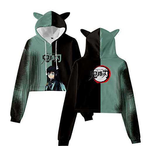 NARUNING Kapuzenpullover Demon Slayer Hoodie,3D Cartoon Charakter Langarm Kurzer Pullover,Männer und Frauen Tanzender Bauchnabel Undicht Lässige Mode Sweatshirt(XS-4XL) (Muichirou,S) von NARUNING