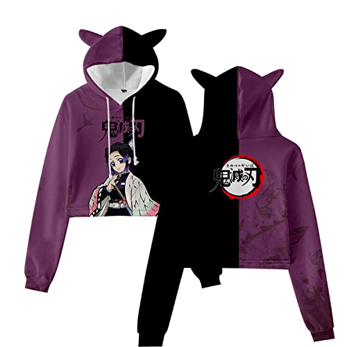 NARUNING Kapuzenpullover Demon Slayer Hoodie,3D Cartoon Charakter Langarm Kurzer Pullover,Männer und Frauen Tanzender Bauchnabel Undicht Lässige Mode Sweatshirt(XS-4XL) (Shinobu,L) von NARUNING