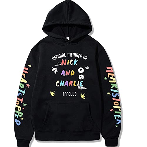 NARUNING Kapuzenpullover Heartstopper Hoodie,Harajuku Nick Und Charlie Sweatshirt,Lose Passform Mode Lässig Bequem Langarm Fan Pullover Top (XS-4XL) (L,Black) von NARUNING