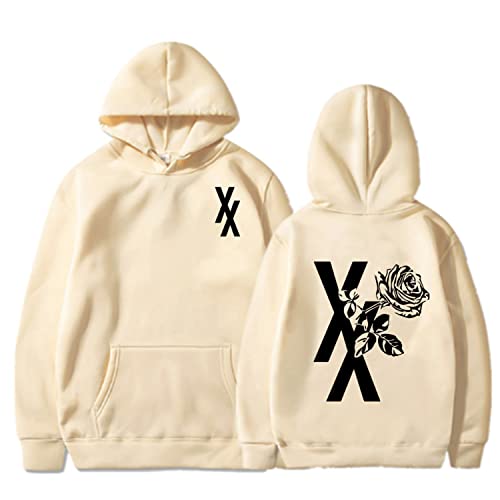 NARUNING Machine Gun Kelly Hoodie, XX Blumenmuster Langarm Pullover, Harajuku Hip Hop Mode lässig locker bequem Sänger Schauspieler Fan Sweatshirt (XS-4XL) (Khaki,XL) von NARUNING