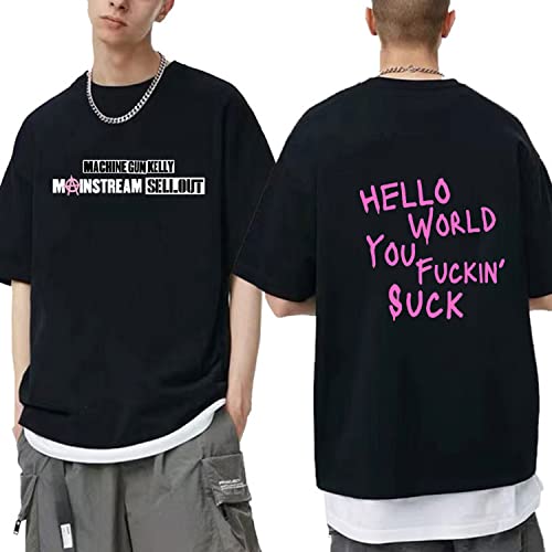 NARUNING Machine Gun Kelly T-Shirt, Cartoon Monogramm Kurze Ärmel Pullover, Harajuku Hip Hop Mode Lässig Lose Bequem Sänger Schauspieler Fan Sweatshirt (XS-4XL) (Black,3XL) von NARUNING